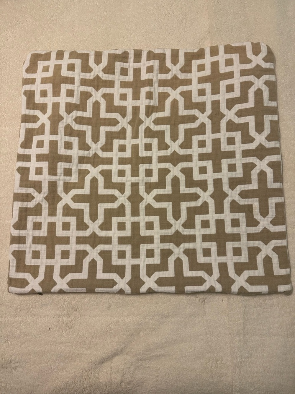 Pottery Barn Holt Trellis Jacquard Pillow Sham Cover 24 x 24" Tan White Zipper